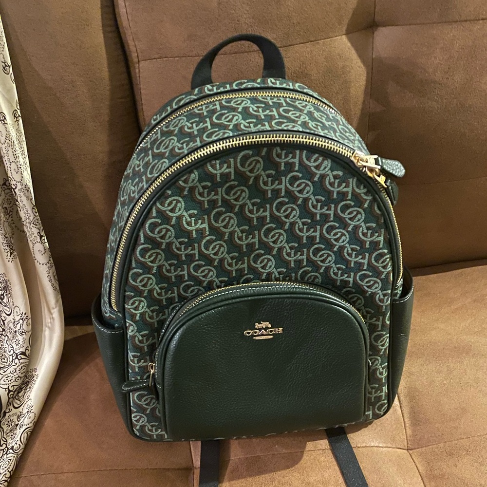 Coach monogram signature green backpack